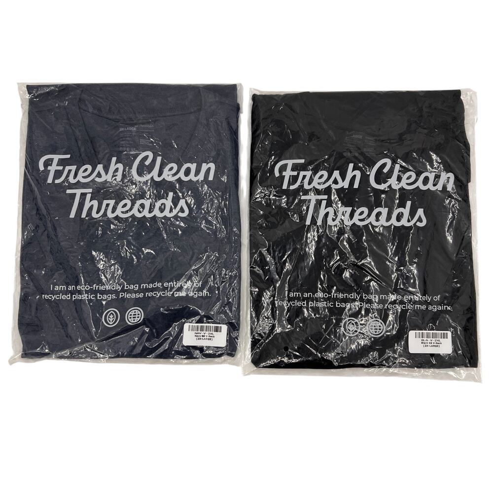 Fresh Clean Threads T Shirt Mens 2XL Black Navy Short Sleeve V Neck Basic Lot 2